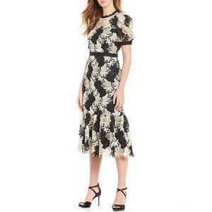 NWT 12 ANTONIO MELANIE Black-white floral crochet luxury midi woman dress
